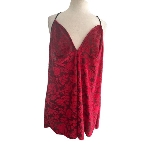 Vintage Petra Fashions Red Floral Lace Velvet Slip Dress – Size 1X – Red Sheer - Picture 3 of 7